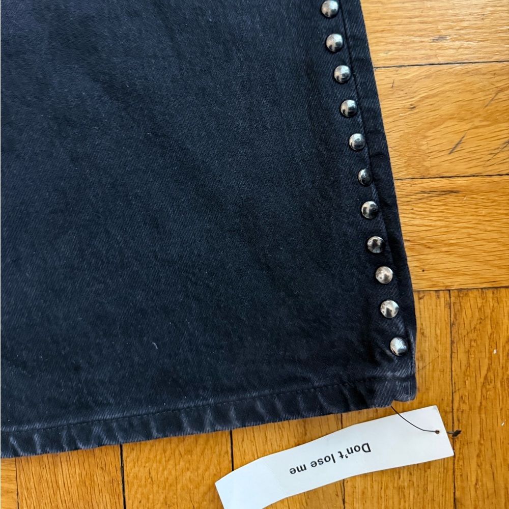 Reformation Black Stud-Trim Wide-Leg Jeans - Picture 11 of 14